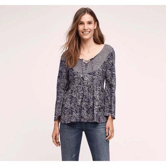 Anthropologie Akemi + Kin Blue Damask Paisley Blouse Medium Babydoll Boho Fall - Picture 2 of 4